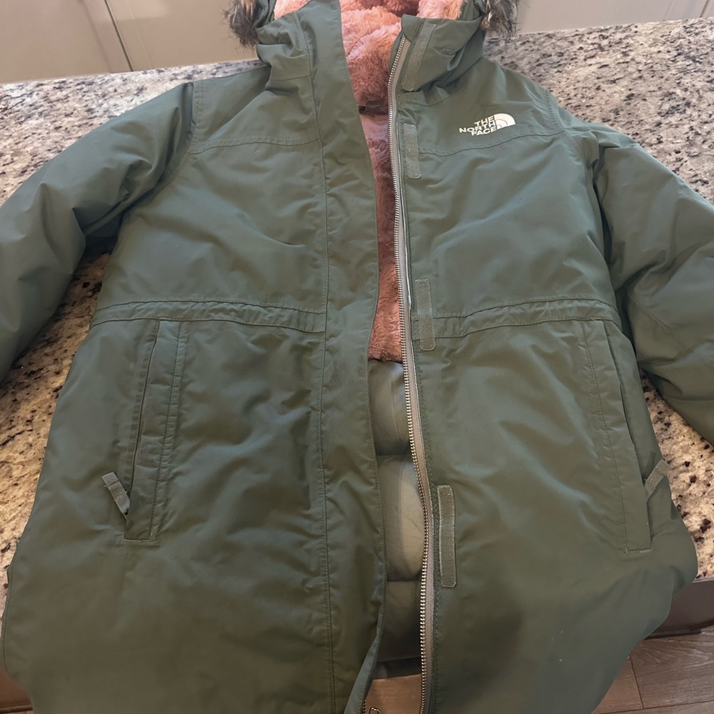 Green girls north face down parka